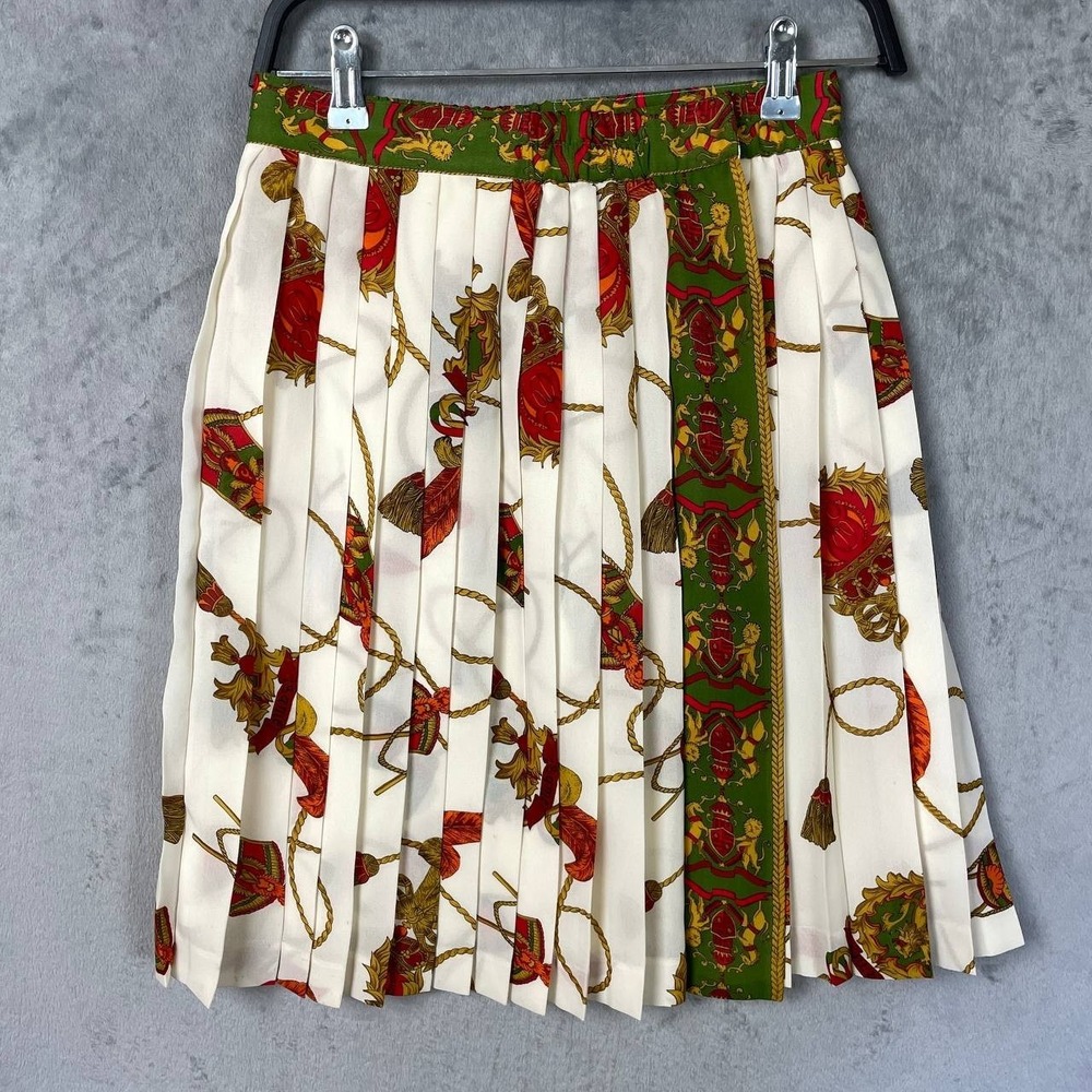Vintage Equestrian Baroque Pleated Midi Skirt Chain Rope Print Size 38